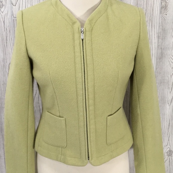 VINTAGE Chadwick’s Wool Mix Zip Blazer Size 4 Chartreuse Yellow Green - Picture 3 of 9